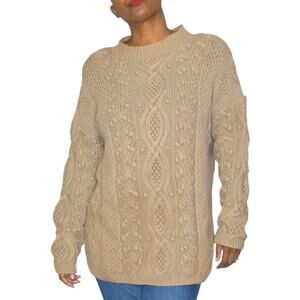 Vintage Express Tricot HandKnit Sweater Beige Chunky Popcorn Cable Knit Medium
